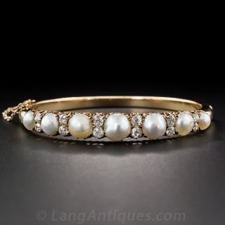Natural Pearl and Diamond Bracelet and Bar Brooch Set