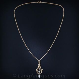 Natural Pearl and Sapphire Lavaliere c1900