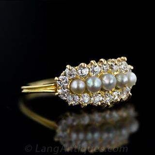 Natural Pearl & Diamond 3-Row Ring