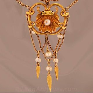 Natural Pearl Shell Motif Drape Necklace