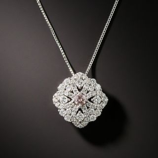 Natural Pink and White Diamond Platinum Pendant Necklace - 2