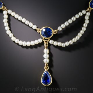 Natural Sapphire and Pearl Necklace