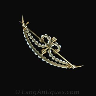 Natural Seed Pearl and Diamond Crescent Pin