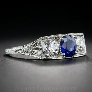 Natural (Unheated) Sapphire and Diamond Art Deco Ring