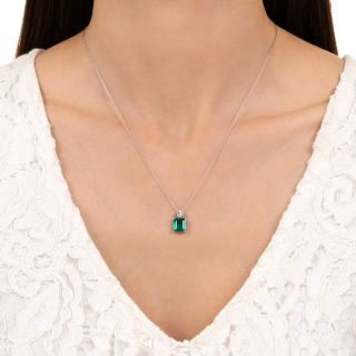 Natural, Untreated 1.64 Carat Emerald and Diamond Pendant - GIA