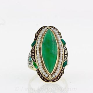 Navette Jadeite Art Deco Ring  Main View