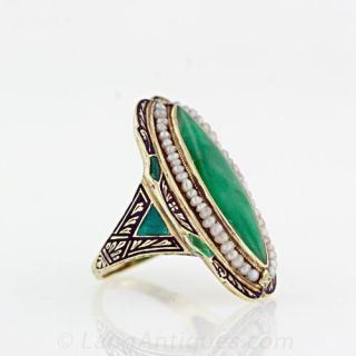 Navette Jadeite Art Deco Ring 