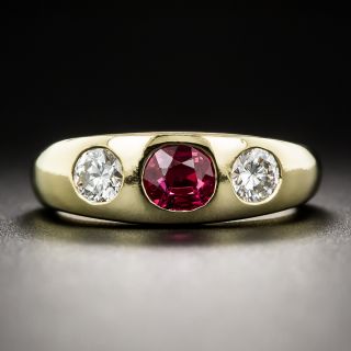 No-Heat Burma Ruby and Diamond Three Stone Ring by Shreve, Crump & Low 