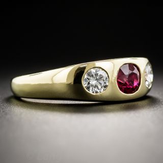 No-Heat Burma Ruby and Diamond Three Stone Ring by Shreve, Crump & Low 