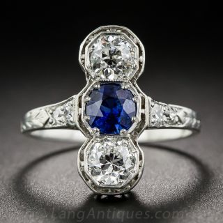 No-Heat Burmese Sapphire and Diamond Three Stone Dinner Ring - 2