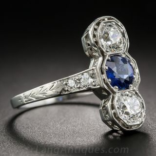 No-Heat Burmese Sapphire and Diamond Three Stone Dinner Ring