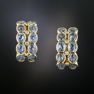 No Heat Ceylon Sapphire and Diamond Hoop Earrings - 1