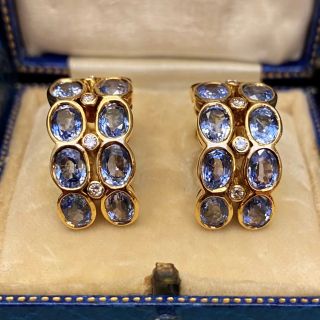 No Heat Ceylon Sapphire and Diamond Hoop Earrings