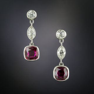 No-Heat Ruby and Diamond Dangle Earrings - 2