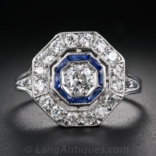 Octagonal Art Deco Diamond and Sapphire Ring