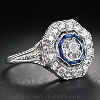 Octagonal Art Deco Diamond and Sapphire Ring