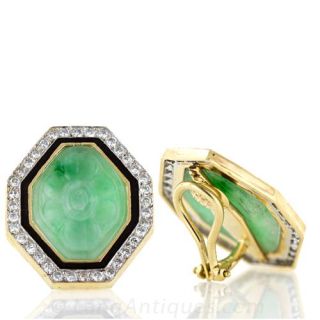 Octagonal Jade and Diamond Earrings