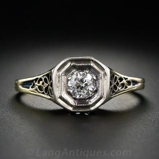 Octagonal Vintage Diamond Filigree Ring