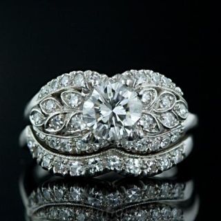 One Carat Center Estate Diamond Wedding Set Main View