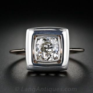 One Carat  Square Cushion Diamond Antique  Ring from Russia