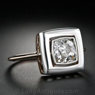 One Carat  Square Cushion Diamond Antique  Ring from Russia