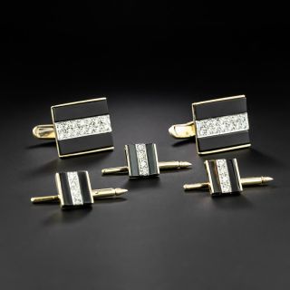 Onyx and Diamond Cufflink and Stud Set - 2