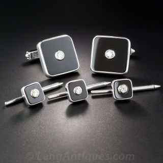 Onyx and Diamond Cufflinks and Studs
