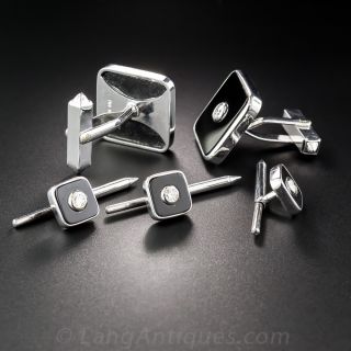 Onyx and Diamond Cufflinks and Studs