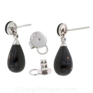 Onyx and Diamond Deco Style Earrings