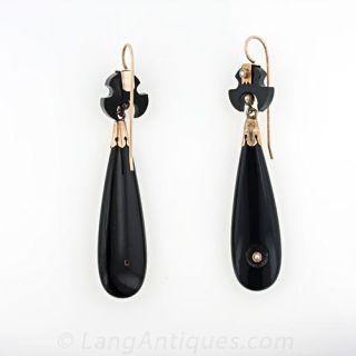 Onyx & Seed Pearl Victorian Earrings