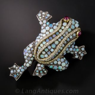 Opal and Diamond Frog Brooch - 2