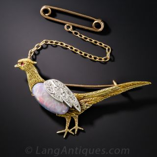 Opal And Diamond Pheasant Pin - English