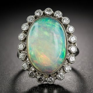 Opal and Diamond Platinum Ring