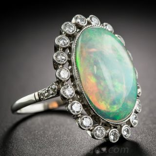 Opal and Diamond Platinum Ring