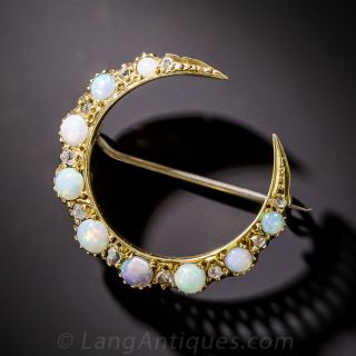 Opal and Diamond Victorian Crescent Pin