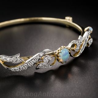 Opal and Diamond Vintage Bangle Bracelet