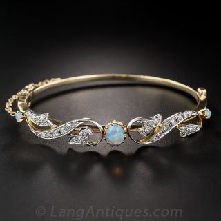 Opal and Diamond Vintage Bangle Bracelet