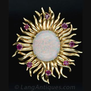 Opal and Ruby Sunburst Pin Pendant Main View