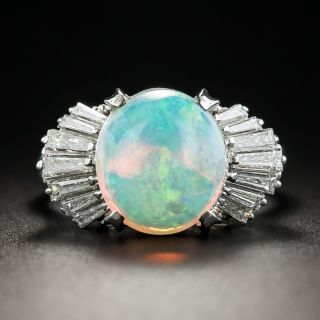 Opal Baguette Diamond Platinum Ring - 1