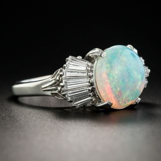 Opal Baguette Diamond Platinum Ring