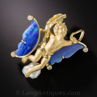 Opal, Diamond and Pearl Angel Brooch