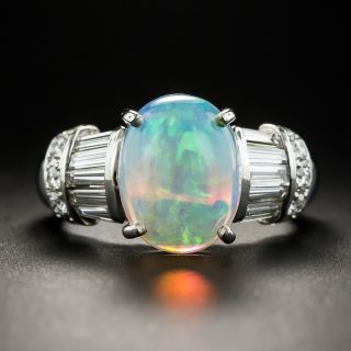 Estate Opal Diamond Platinum Ring - 1