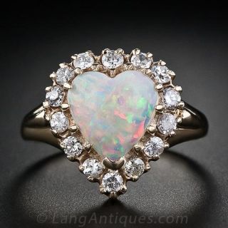 Opal Heart and Diamond Ring