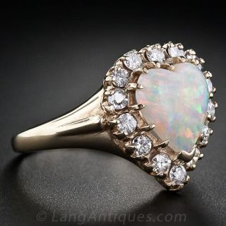 Opal Heart and Diamond Ring