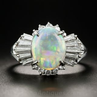 Opal Platinum and Diamond Cocktail Ring