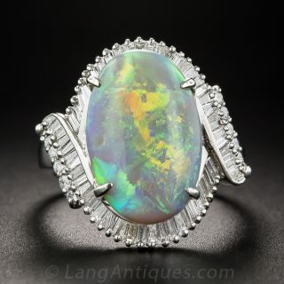 Opal, Platinum and  Diamond Ring