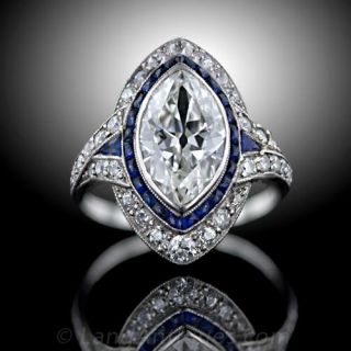 Art Deco Diamond Ring Art Deco Diamond and Sapphire Ring Art Deco Marquise Diamond Ring