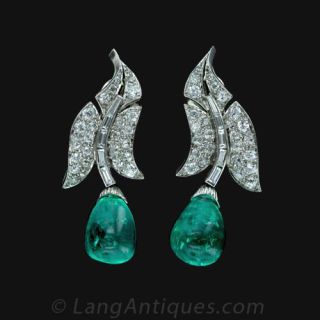 Art Deco Emerald and Diamond Earrings