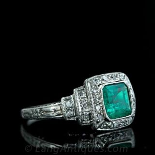 Original Art Deco Emerald and Diamond Ring