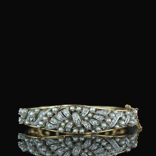 Ornate-Diamond-and-Pearl-Bangle-Bracelet-Main-View